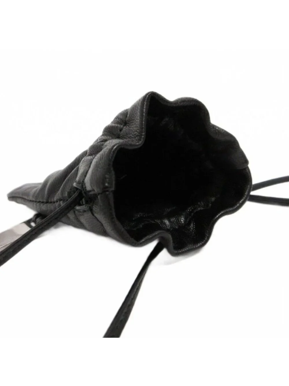Gucci Neck Mini Pochette Mini Pouch Shoulder Bag Drawstring Leather Plate Black